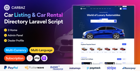 Carbaz - Car Listing & Car Rental Directory Laravel Script
