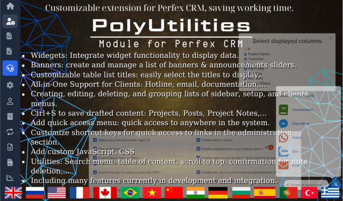 PolyUtilities for Perfex CRM: Quick Access Menu, Custom JS, CSS, and More