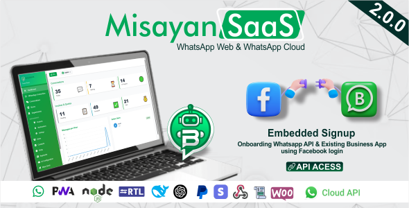 Misayan SaaS – Multi-Tenant WhatsApp: Chatbots, WooCommerce Integration & API Access